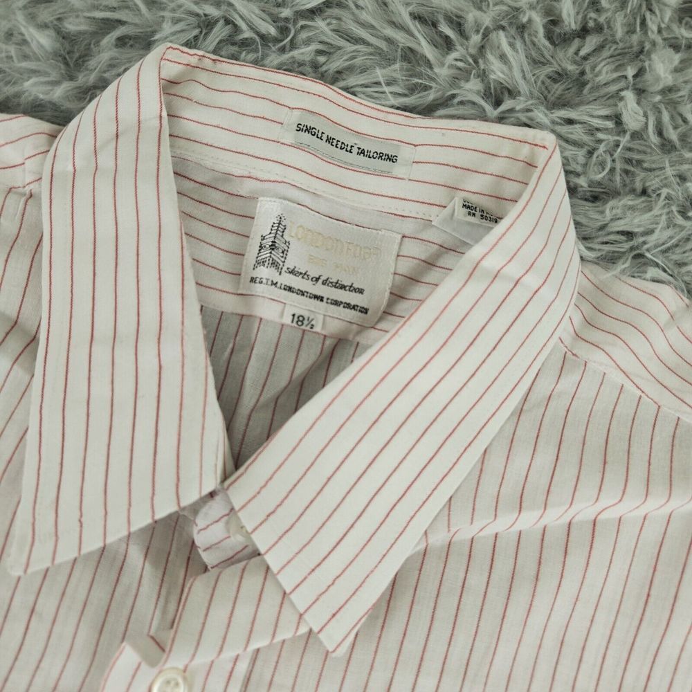 VTG‎ London Fog Single Needle Big Man Mens 18.5 White Striped Short Sleeve Shirt